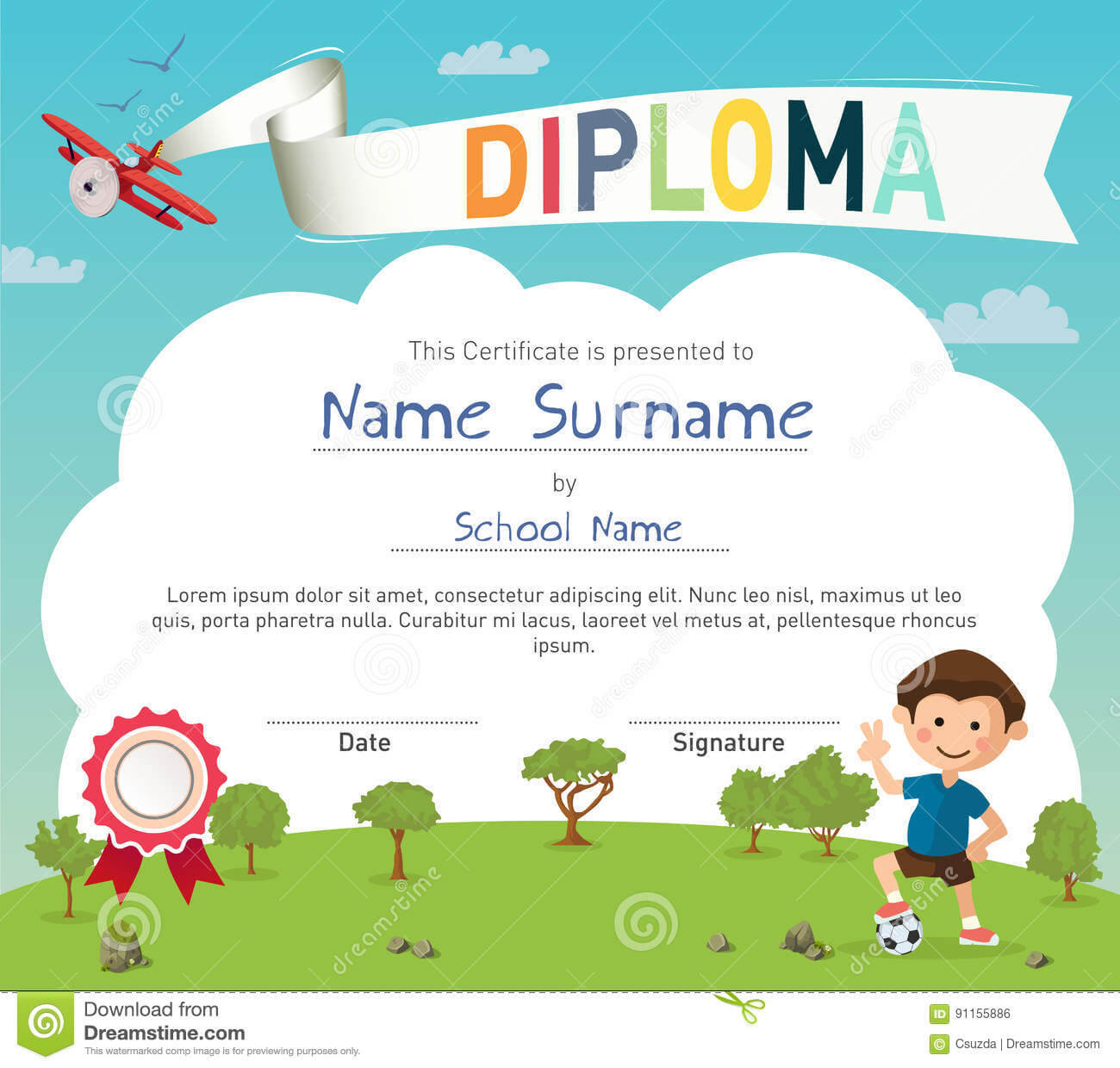 Colorful Kids Summer Camp Diploma Certificate Template Stock Throughout Summer Camp Certificate Template