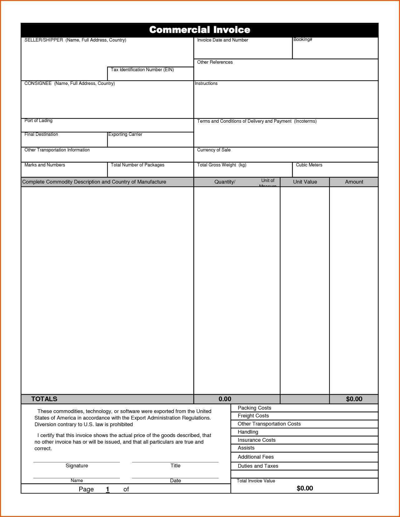 Commercial Invoice Template Word Doc Shipping Fedex With With Regard To Commercial Invoice Template Word Doc