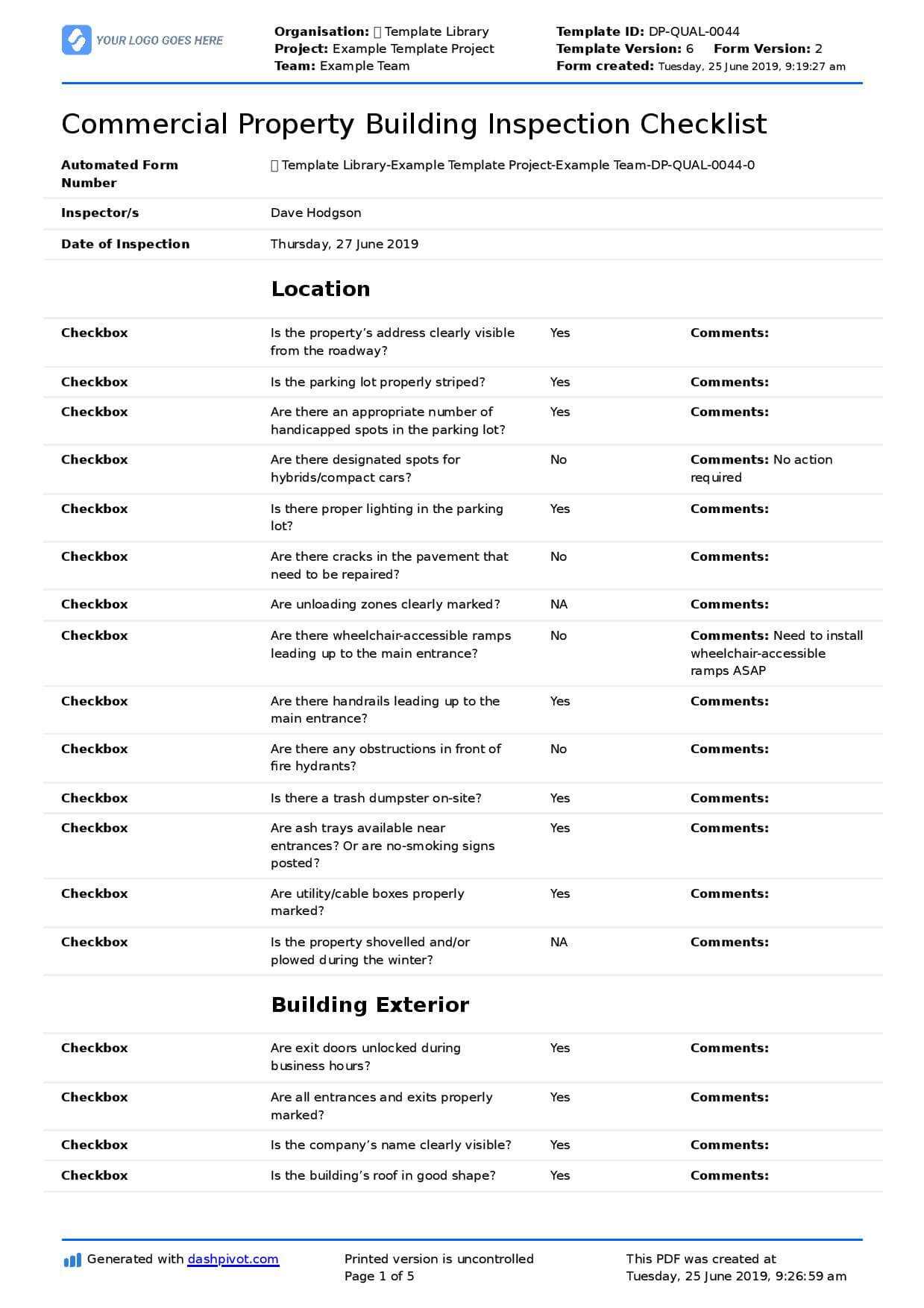 Commercial Property Inspection Checklist Template (Use It Throughout Commercial Property Inspection Report Template