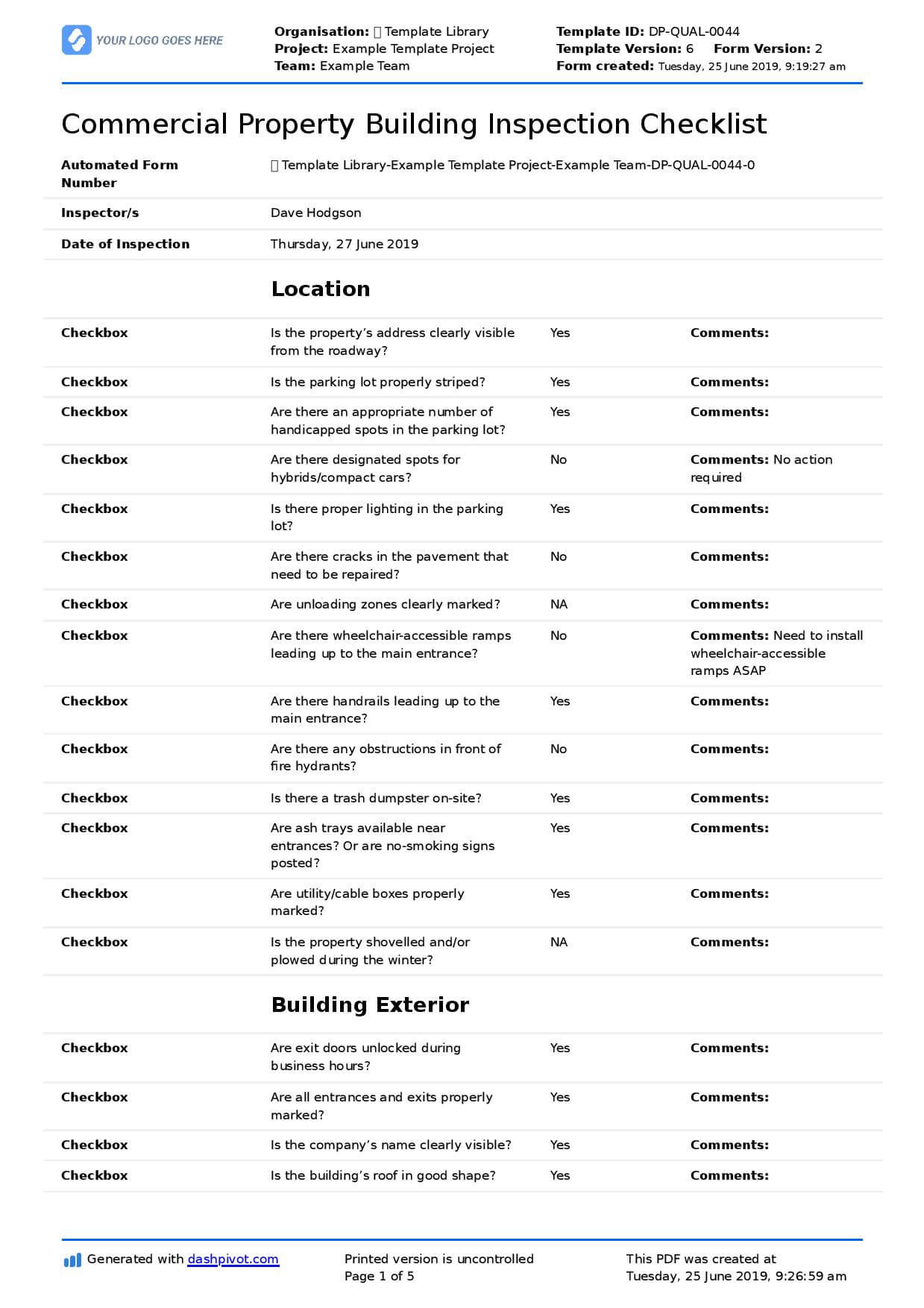 Commercial Property Inspection Checklist Template (Use It With Property Management Inspection Report Template