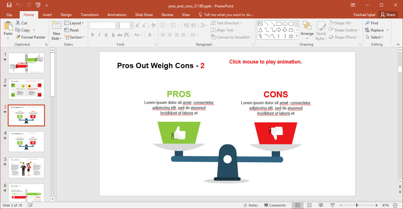 Comparing Pros And Cons Powerpoint Template In Powerpoint Replace Template