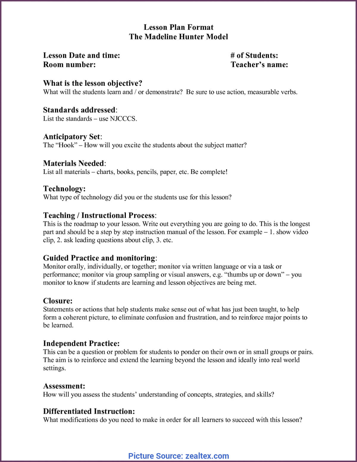 Complex Madeline Hunter Lesson Plan Explanation Madeline With Regard To Madeline Hunter Lesson Plan Template Word