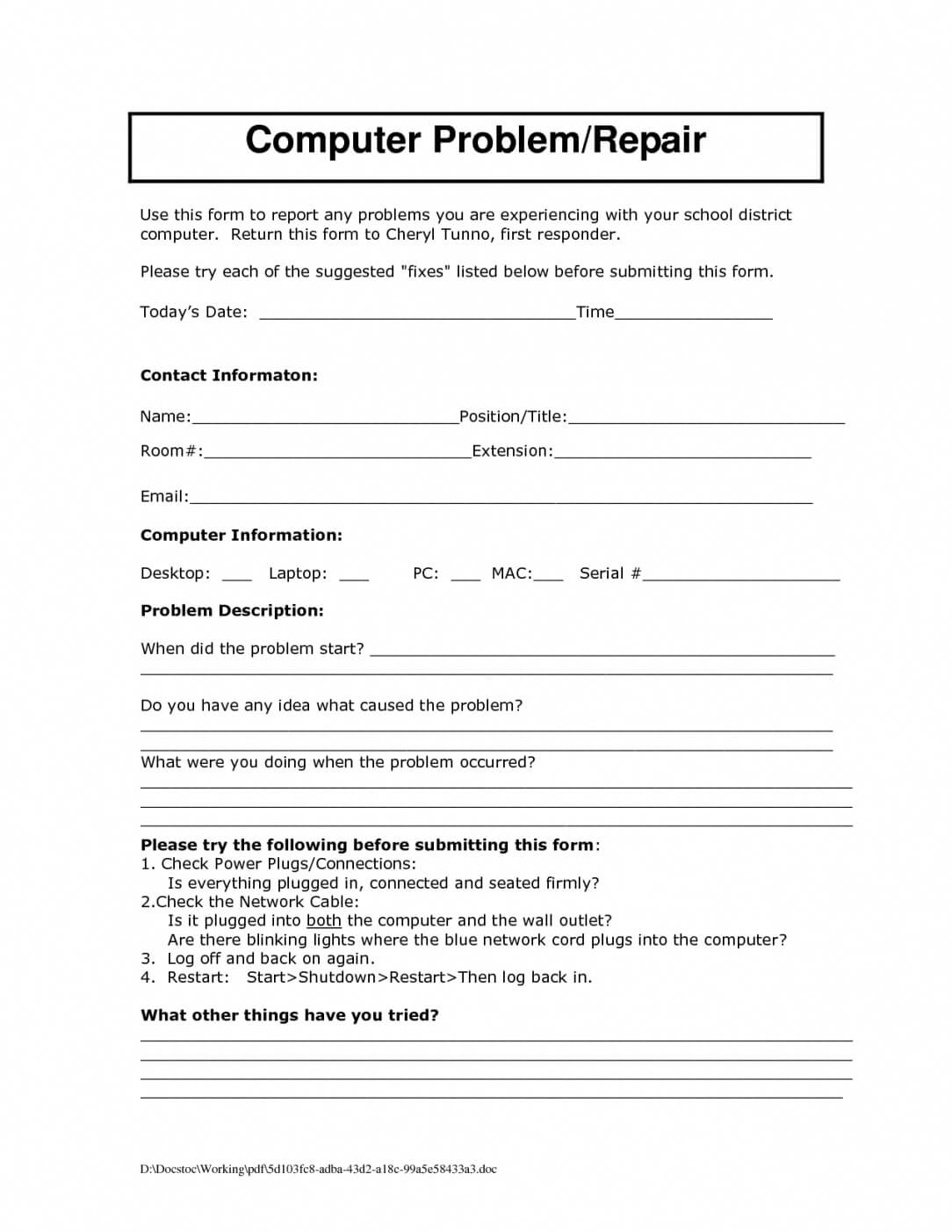 Computer Maintenance Report Template Intended For Computer Maintenance Report Template