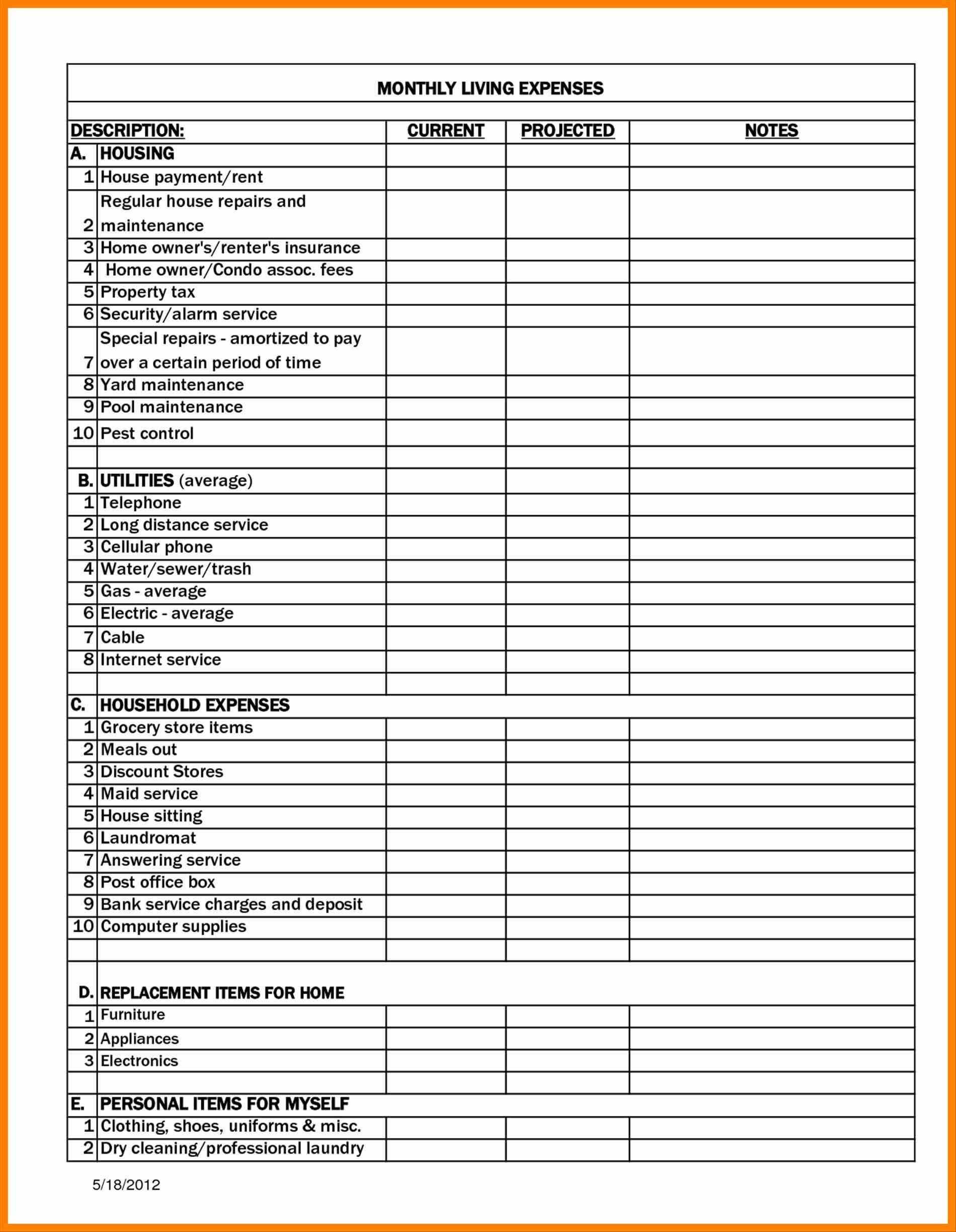 Condo Expenses Spreadsheet Personal Monthly Expense Report For Cleaning Report Template