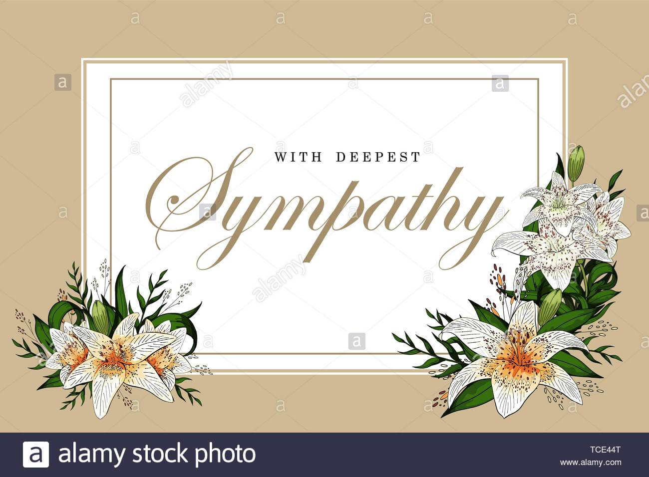 Condolences Sympathy Card Floral Lily Bouquet And Lettering With Regard To Sympathy Card Template