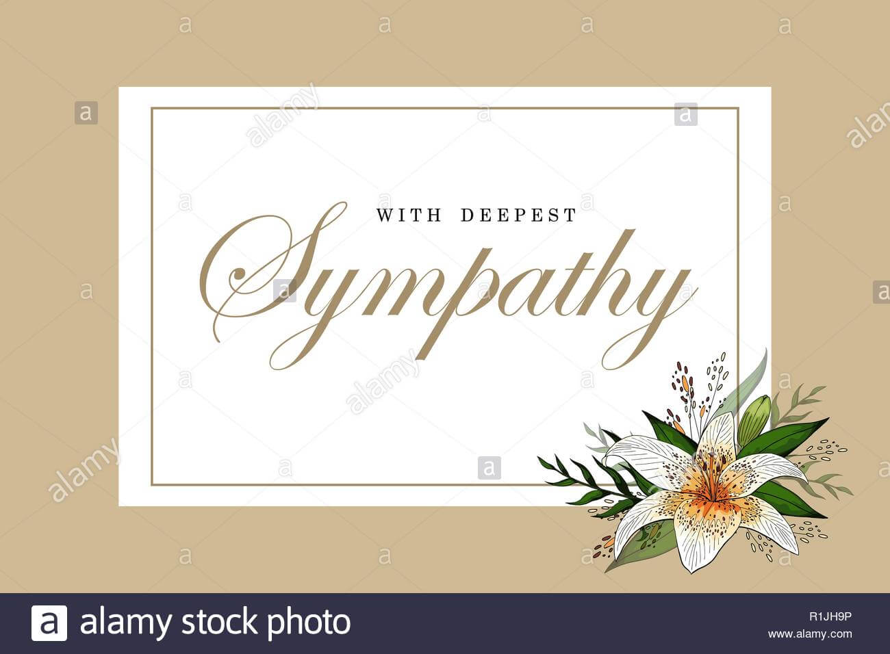 Condolences Sympathy Card Floral Lily Bouquet And Lettering Within Sympathy Card Template