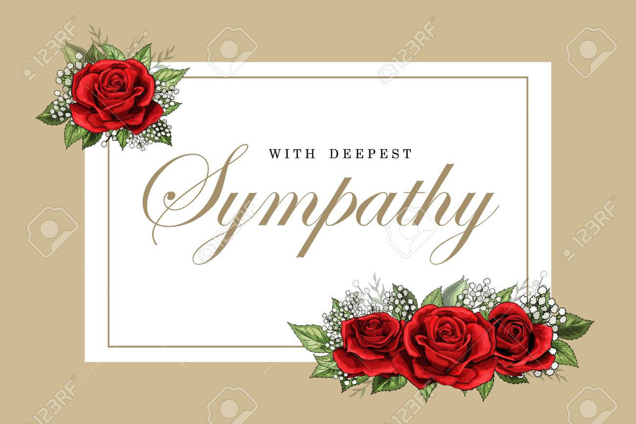 Condolences Sympathy Card Floral Red Roses Bouquet And Lettering In Sympathy Card Template