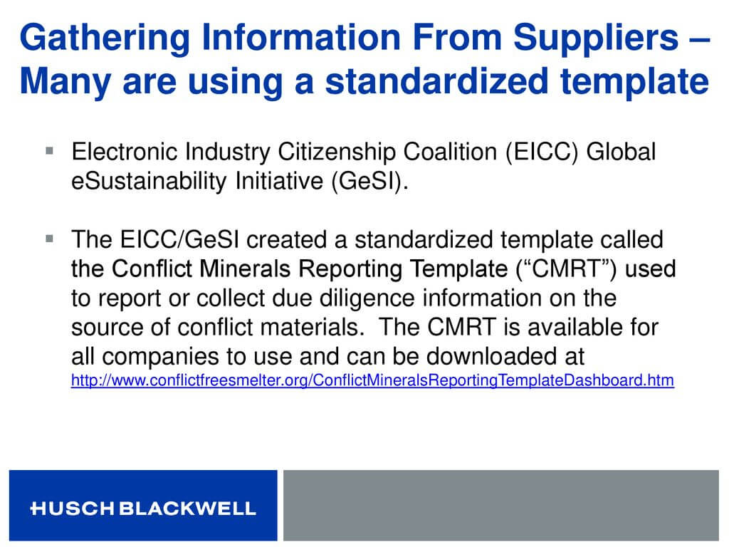 Conflict Minerals: Not Just For Public Companies – What In Eicc Conflict Minerals Reporting Template