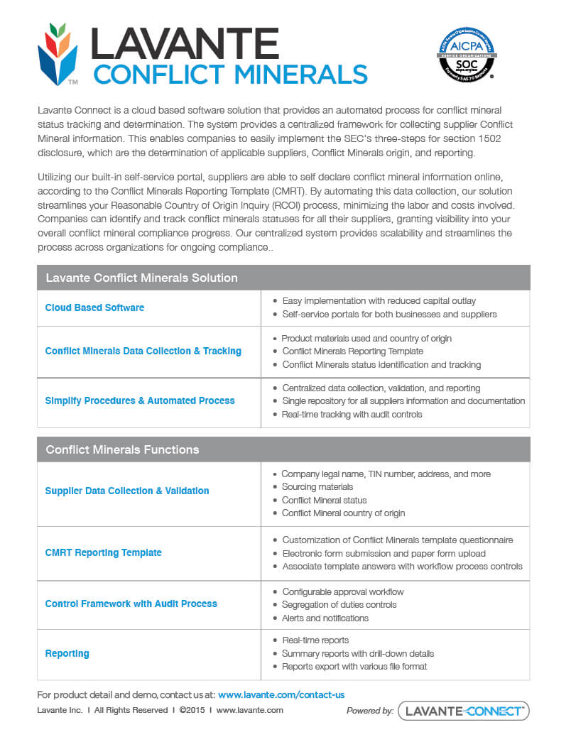 Conflict Minerals Product Overview – Lavante Intended For Conflict Minerals Reporting Template