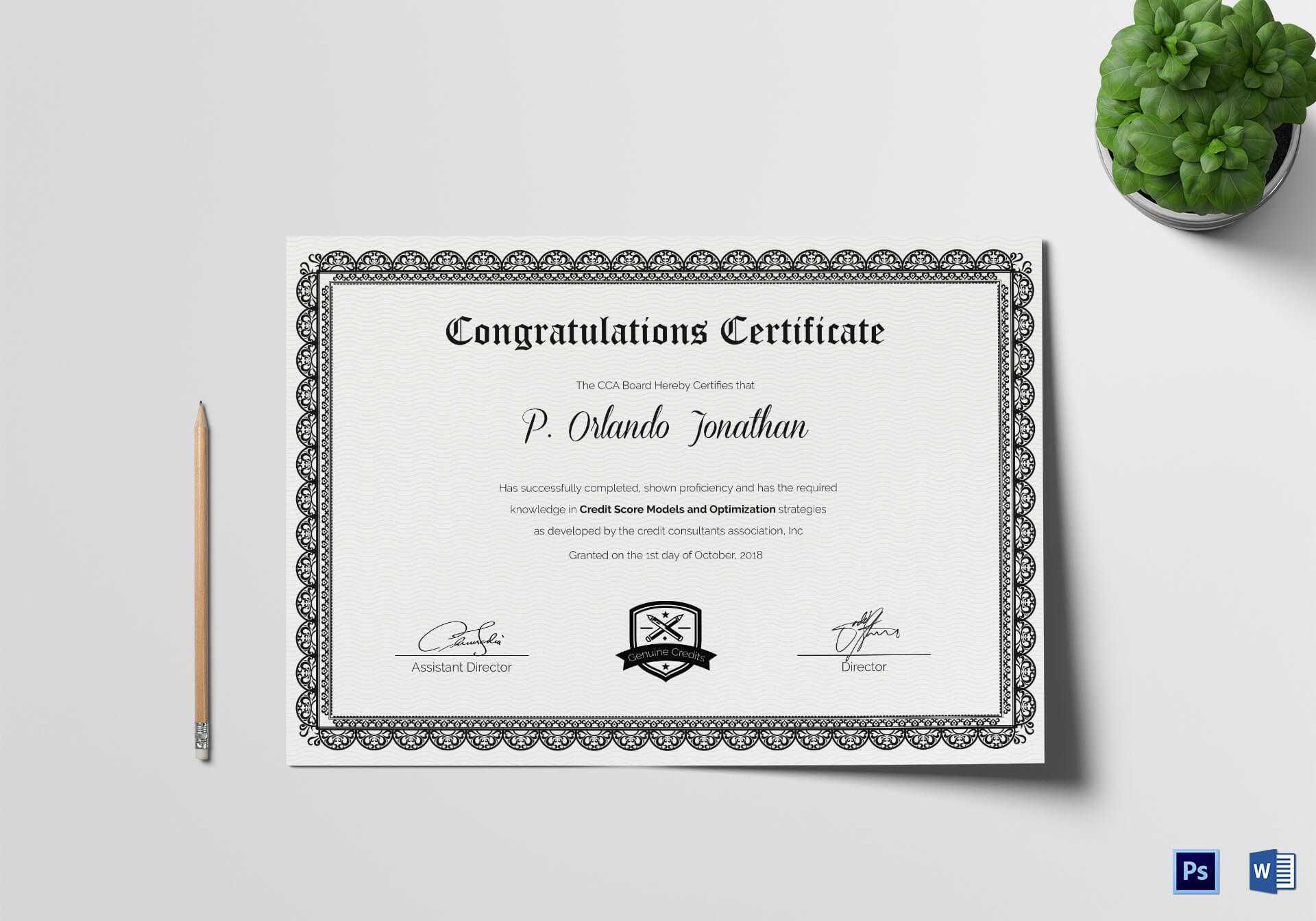 Congratulations Certificate Template In Congratulations Certificate Word Template