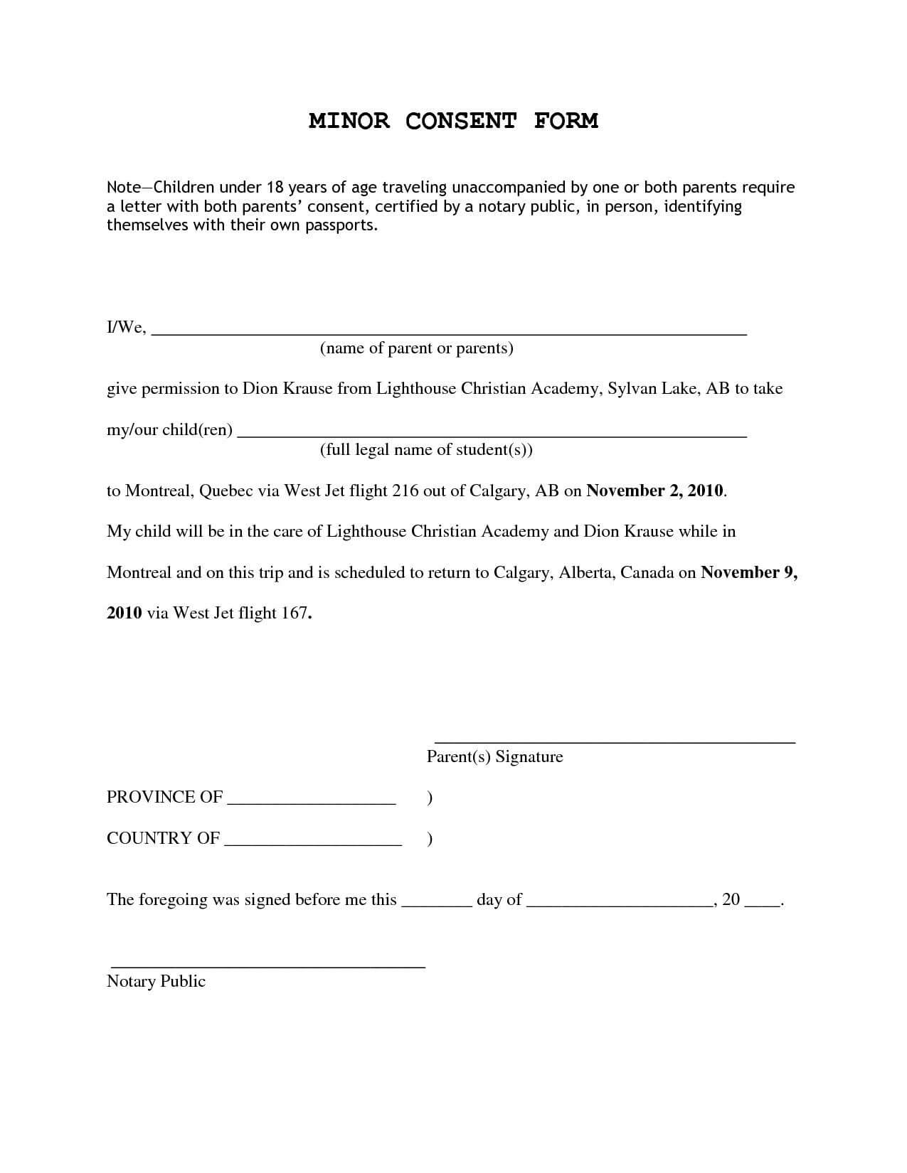 Consent Permission Inside Letter For Children Travelling Within Fit To Fly Certificate Template