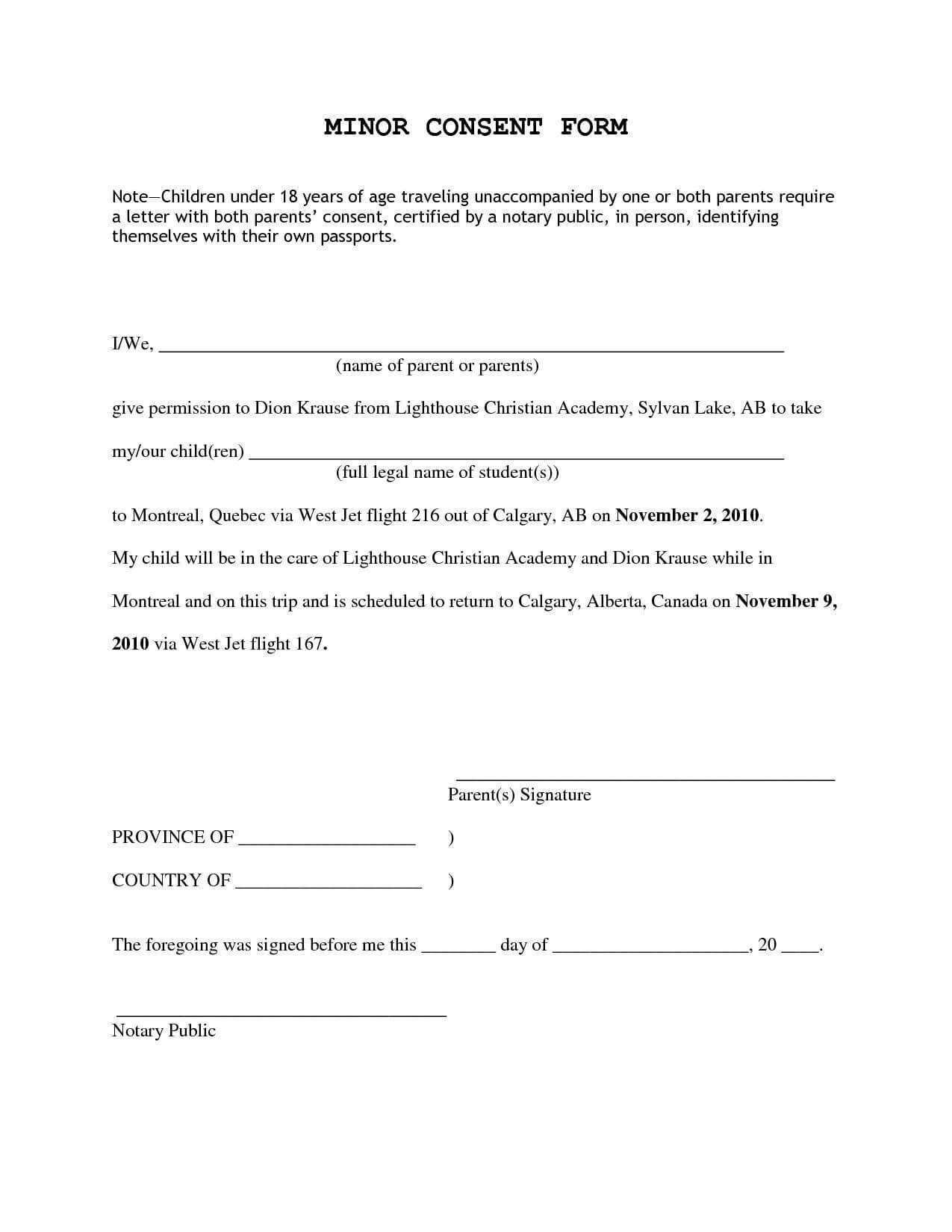 Consent Permission Inside Letter For Children Travelling Within Fit To Fly Certificate Template