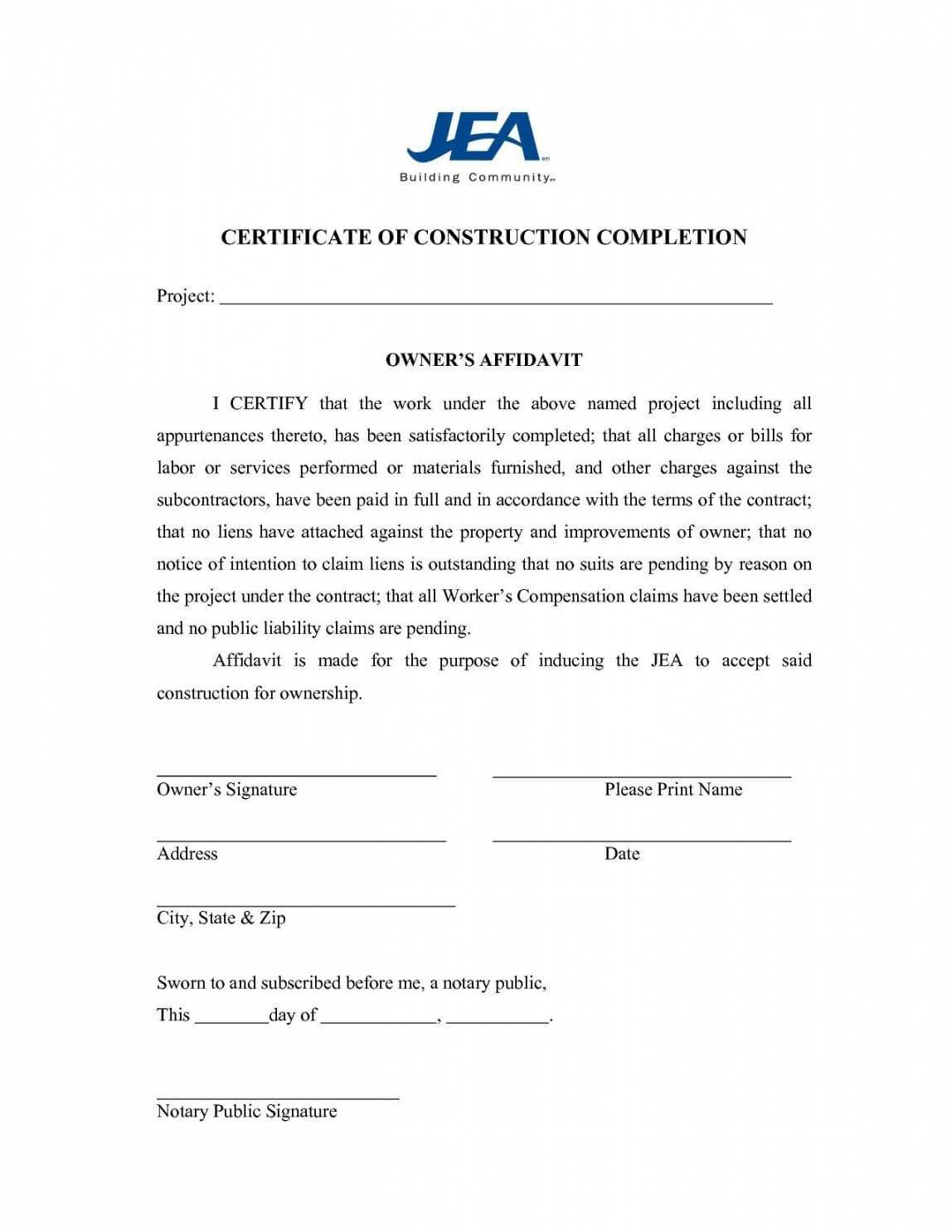 Construction Completion Certificate Template | Emetonlineblog Regarding Certificate Template For Project Completion