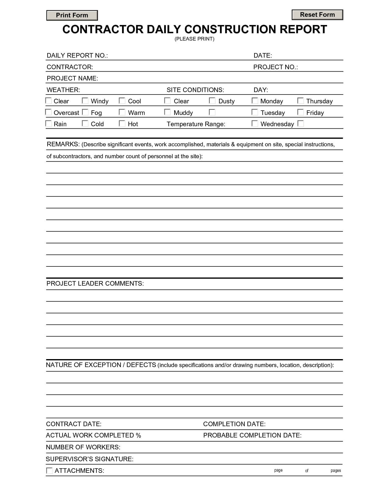 Construction Daily Report Template | Contractors | Report With Construction Deficiency Report Template