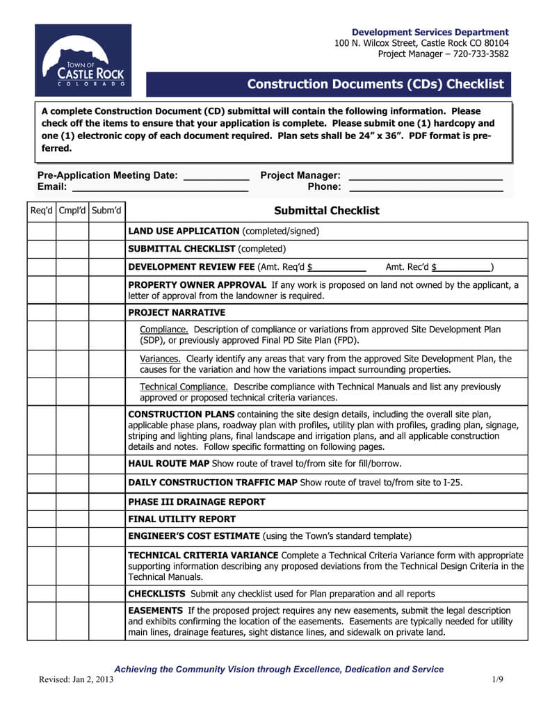 Construction Documents (Cds) Checklist Throughout Drainage Report Template