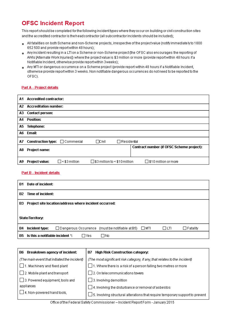 Construction Incident Report Form | Templates At In Construction Accident Report Template