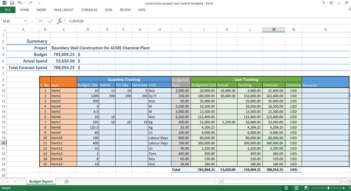 Construction Project Cost Control – Excel Template – Workpack Intended For Construction Cost Report Template