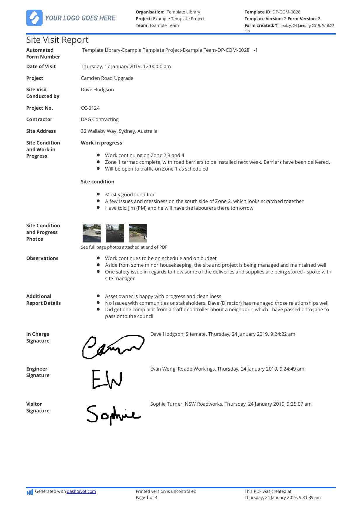 Construction Site Visit Report Template And Sample [Free To Use] For Latex Technical Report Template