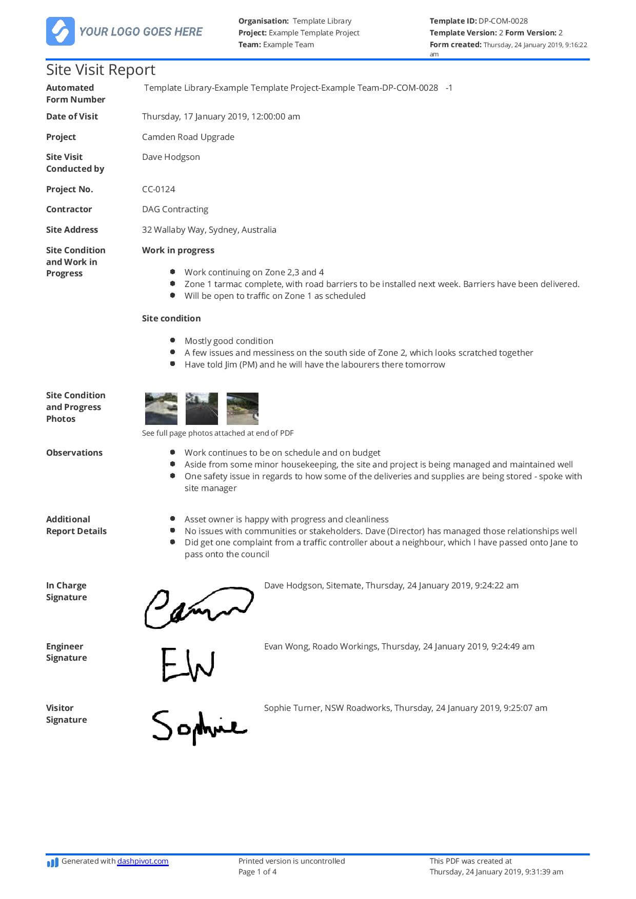 Construction Site Visit Report Template And Sample [Free To Use] In Customer Site Visit Report Template