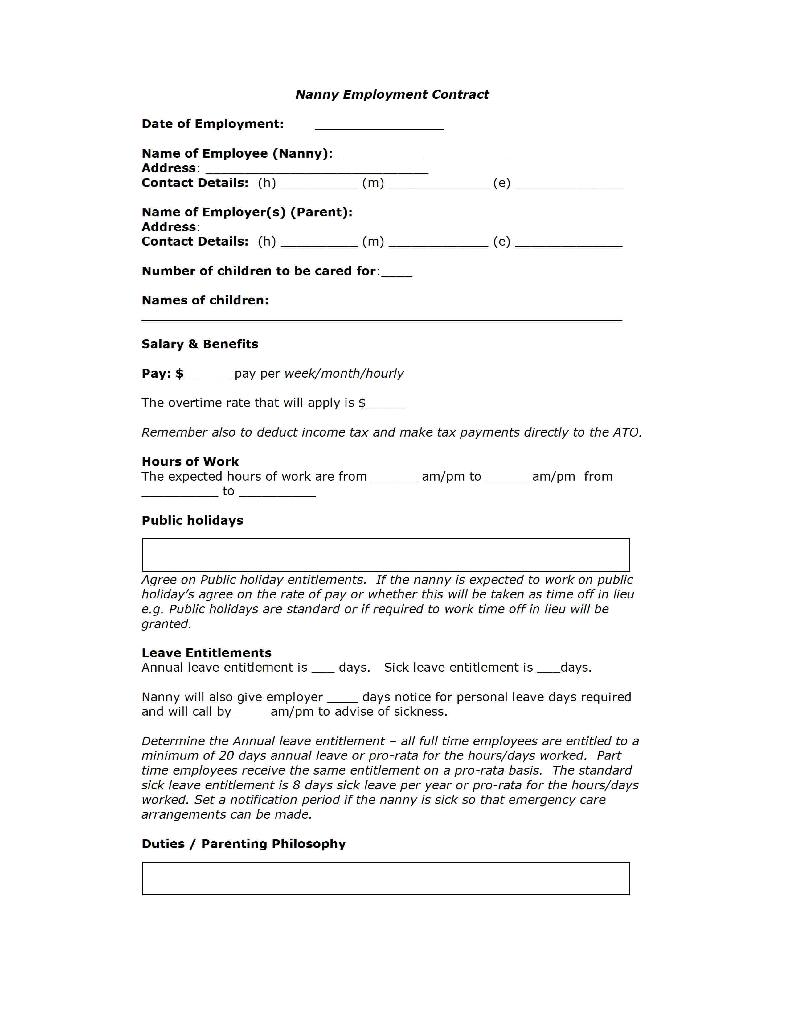 Contract Template For Nanny | Professional Resume Cv Maker In Nanny Contract Template Word