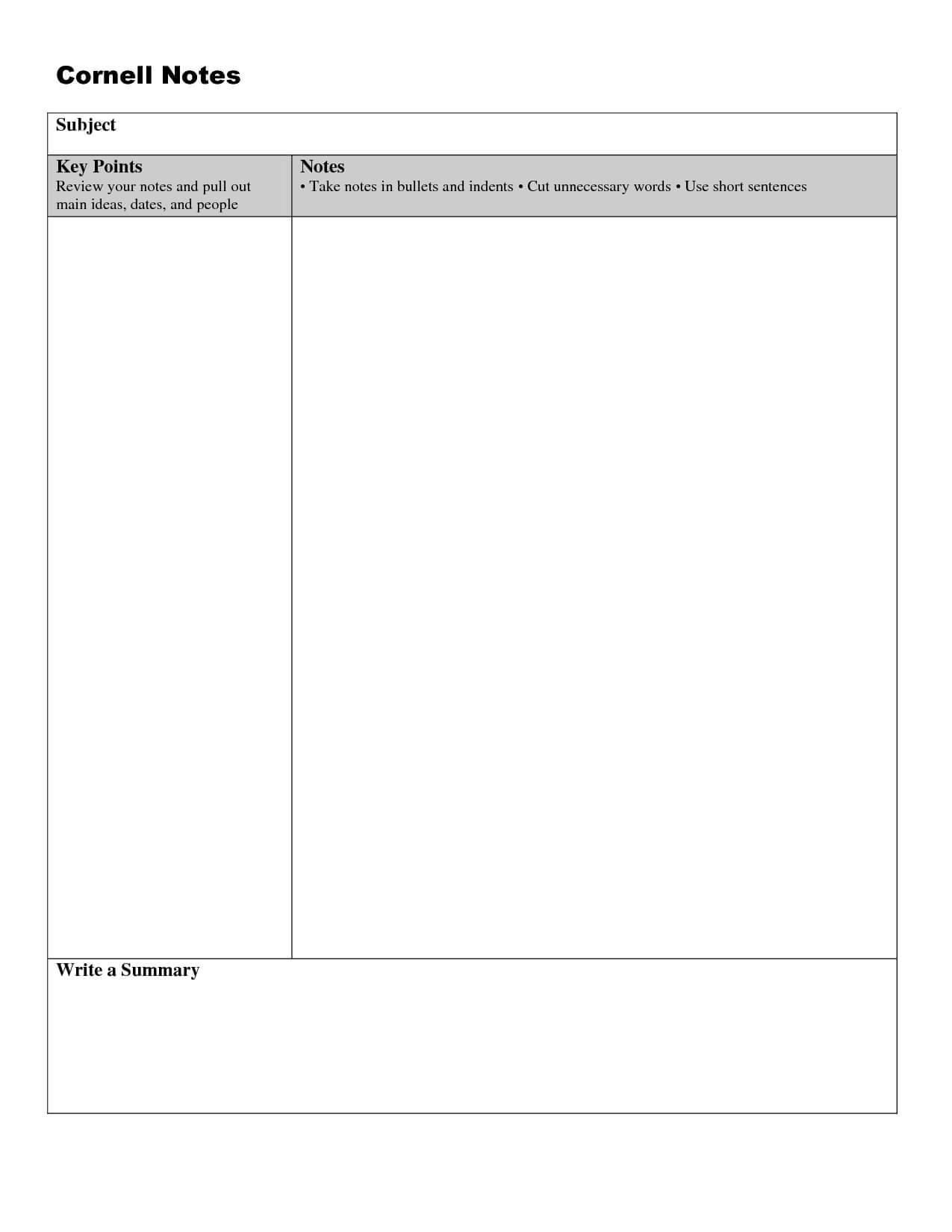 Cornell Note Taking Template Word | Classroom Helpers For Note Taking Template Word
