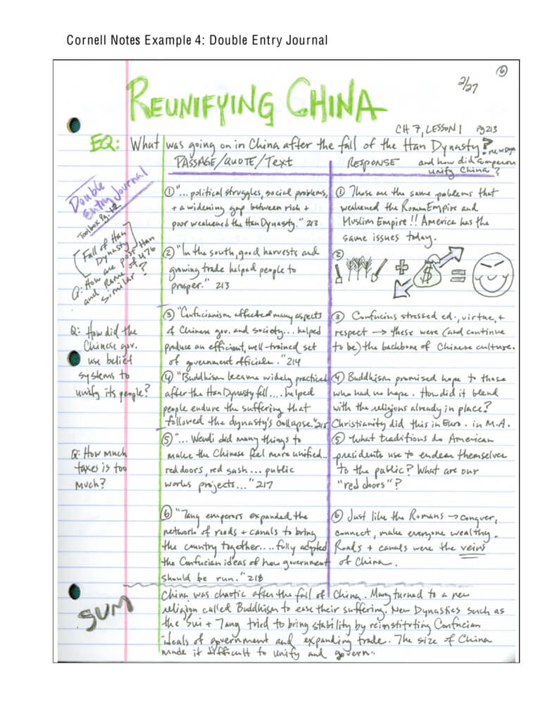 Cornell Notes Example 4: Double Entry Journal Regarding Double Entry Journal Template For Word