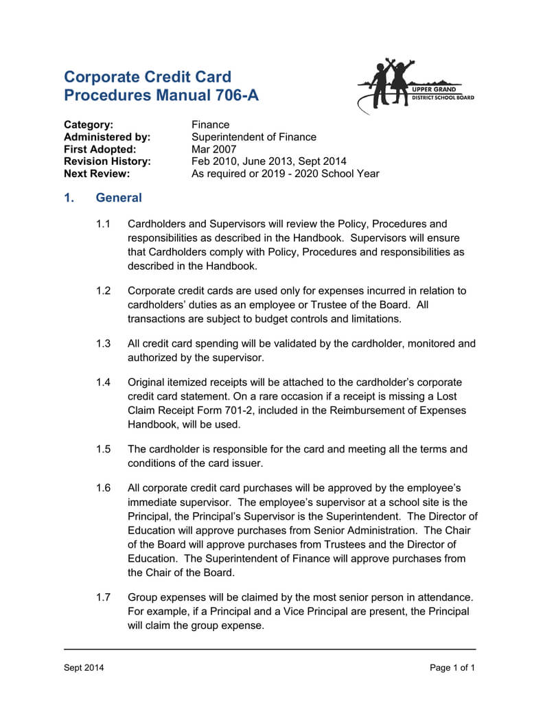 Corporate Credit Card Procedures Manual 706 A Pertaining To Company Credit Card Policy Template