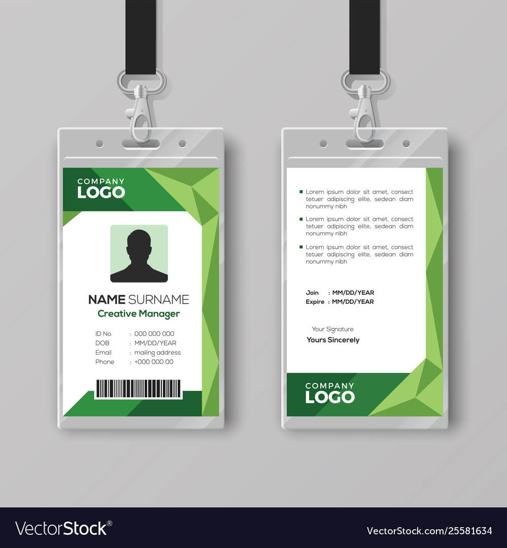 Corporate Id Card Template With Abstract Green Intended For Work Id Card Template