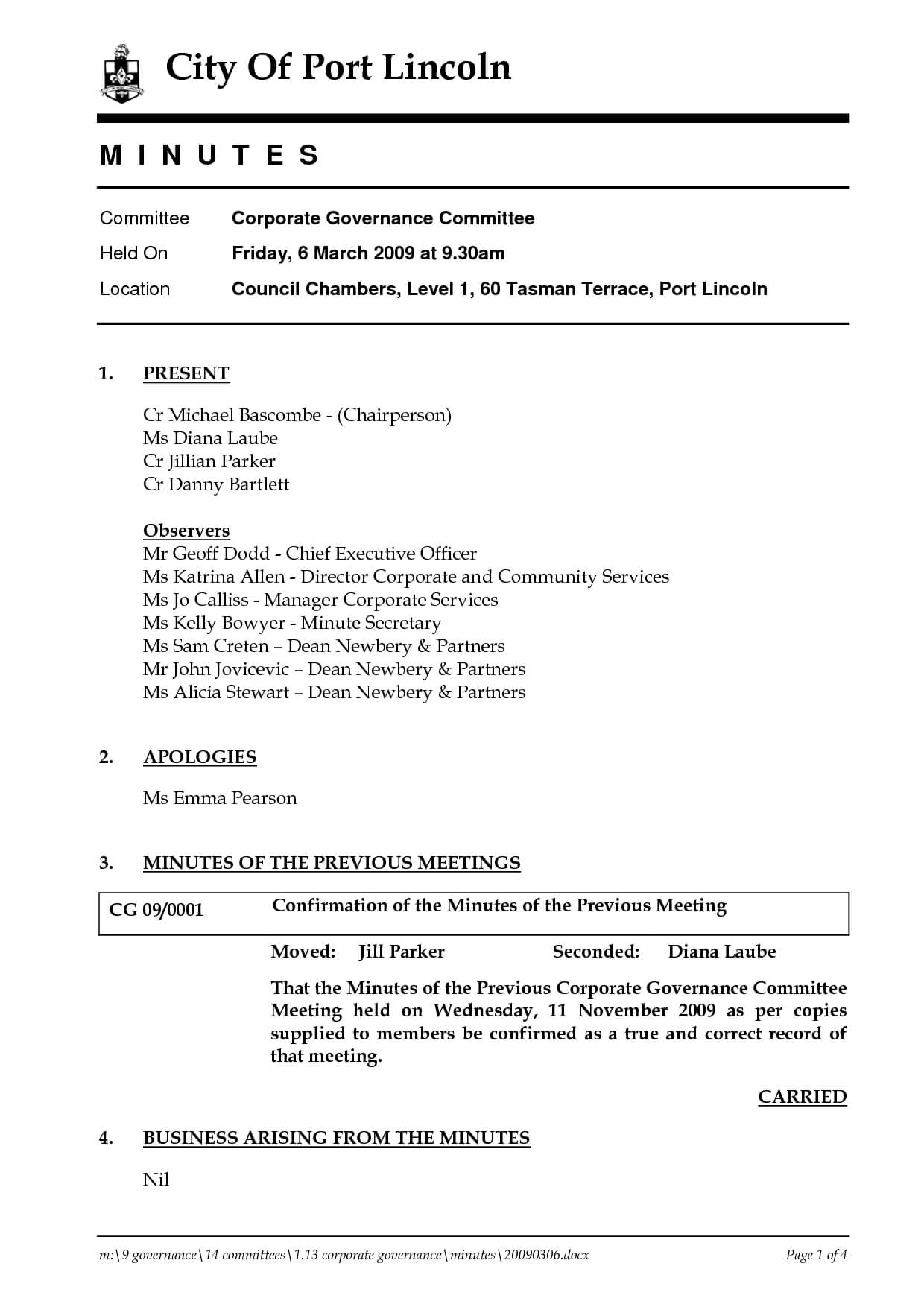 Corporate Meeting Minutes Template Within Corporate Minutes Template Word