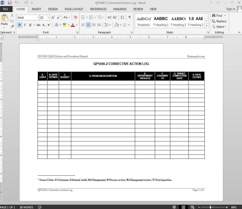 Corrective Action Log Iso Template | Qp1040 2 Throughout Corrective Action Report Template