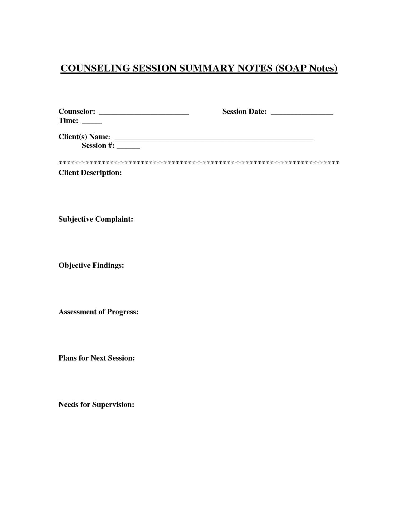 Counseling Session Notes Template | Soap Note, Treatment In Blank Soap Note Template