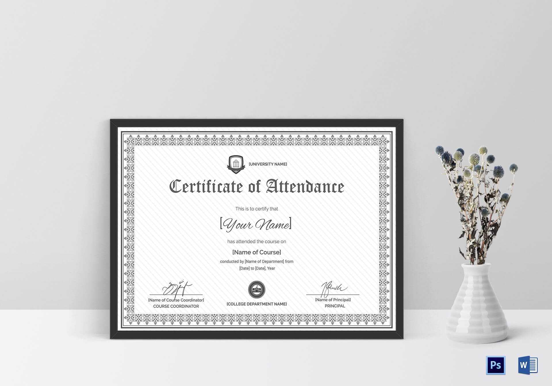 Course Attendance Certificate Template Inside Attendance Certificate Template Word