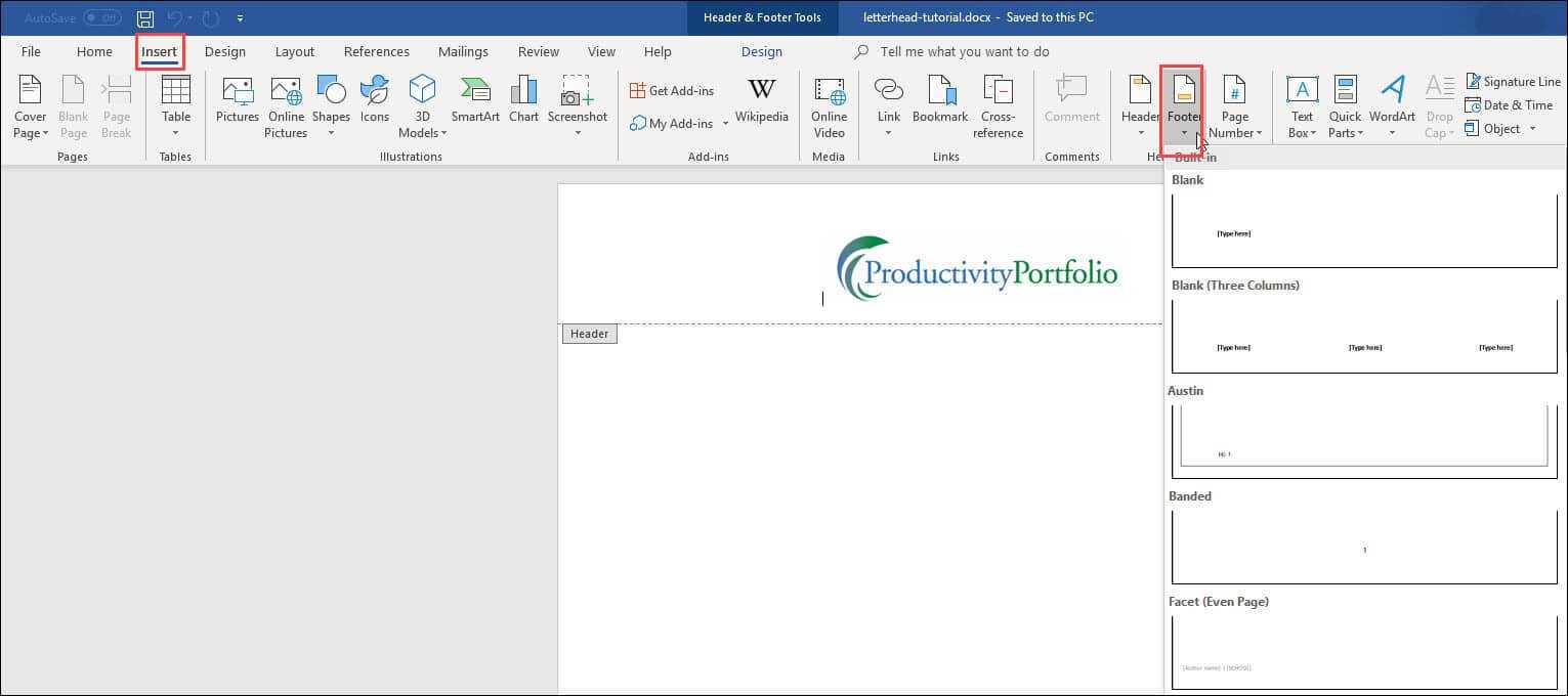 Create A Word Letterhead Template | Productivity Portfolio Intended For Header Templates For Word