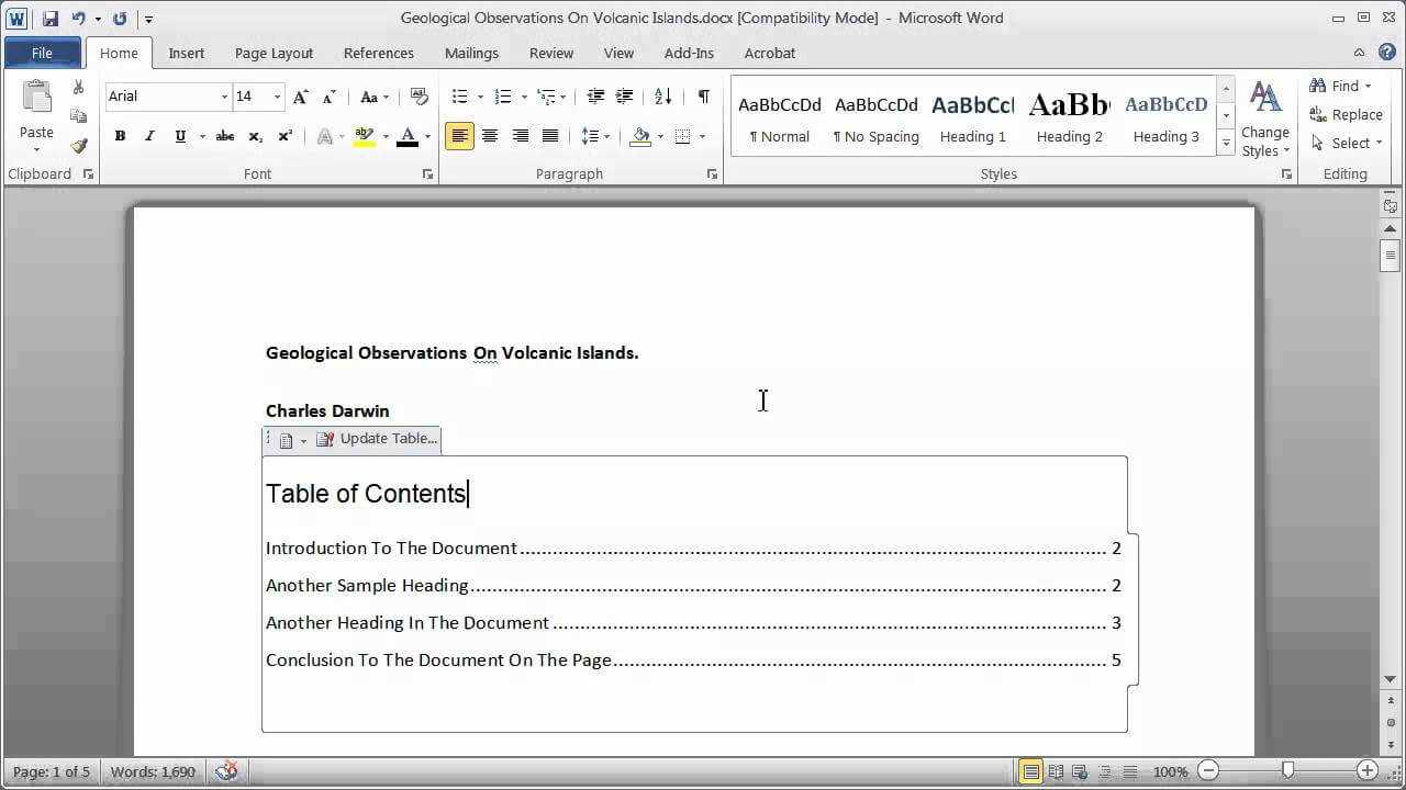 Creating A Table Of Contents In A Word Document – Part 1 Throughout Word 2013 Table Of Contents Template