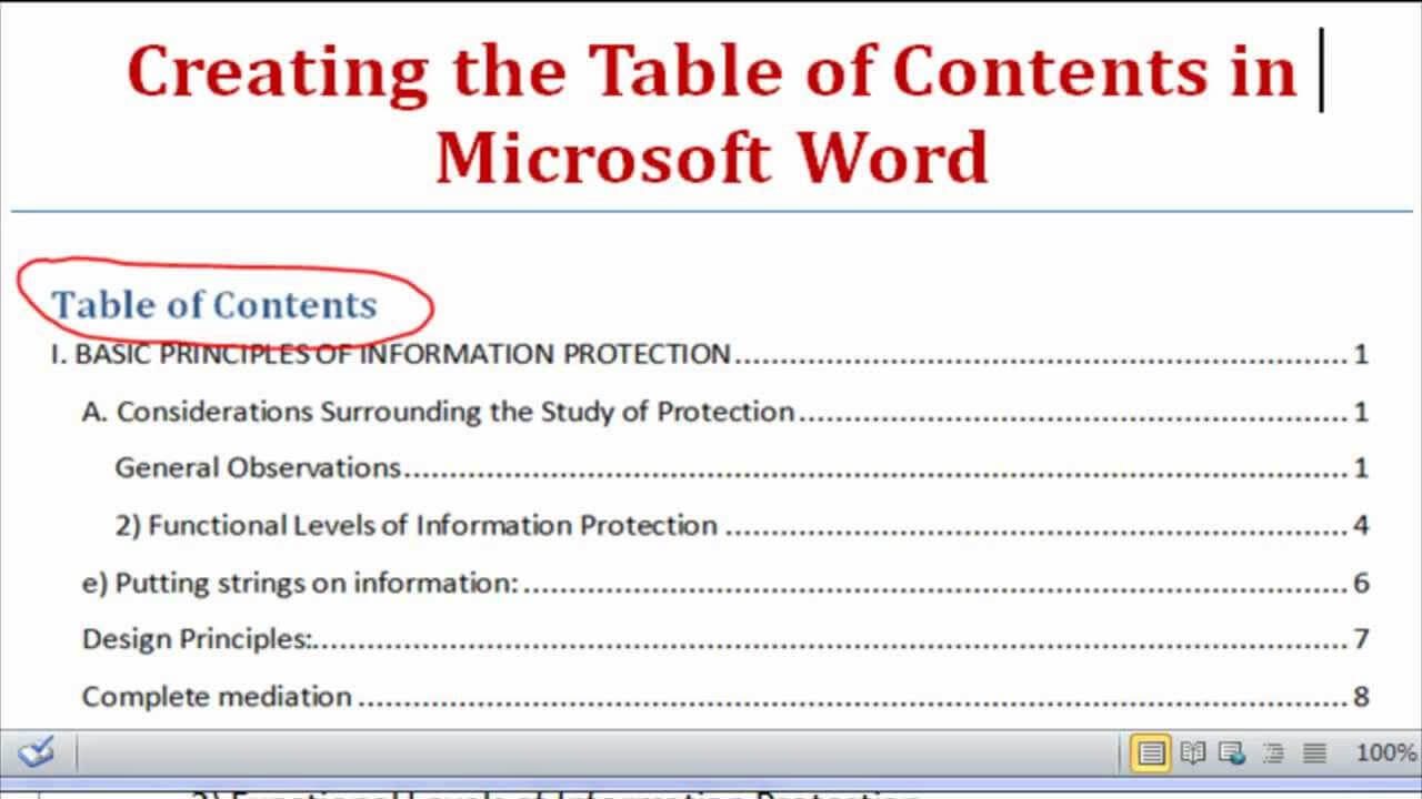 Creating The Table Of Contents Using Microsoft Word 2007, Word 2010, Word  2013, Word 2016 Throughout Contents Page Word Template