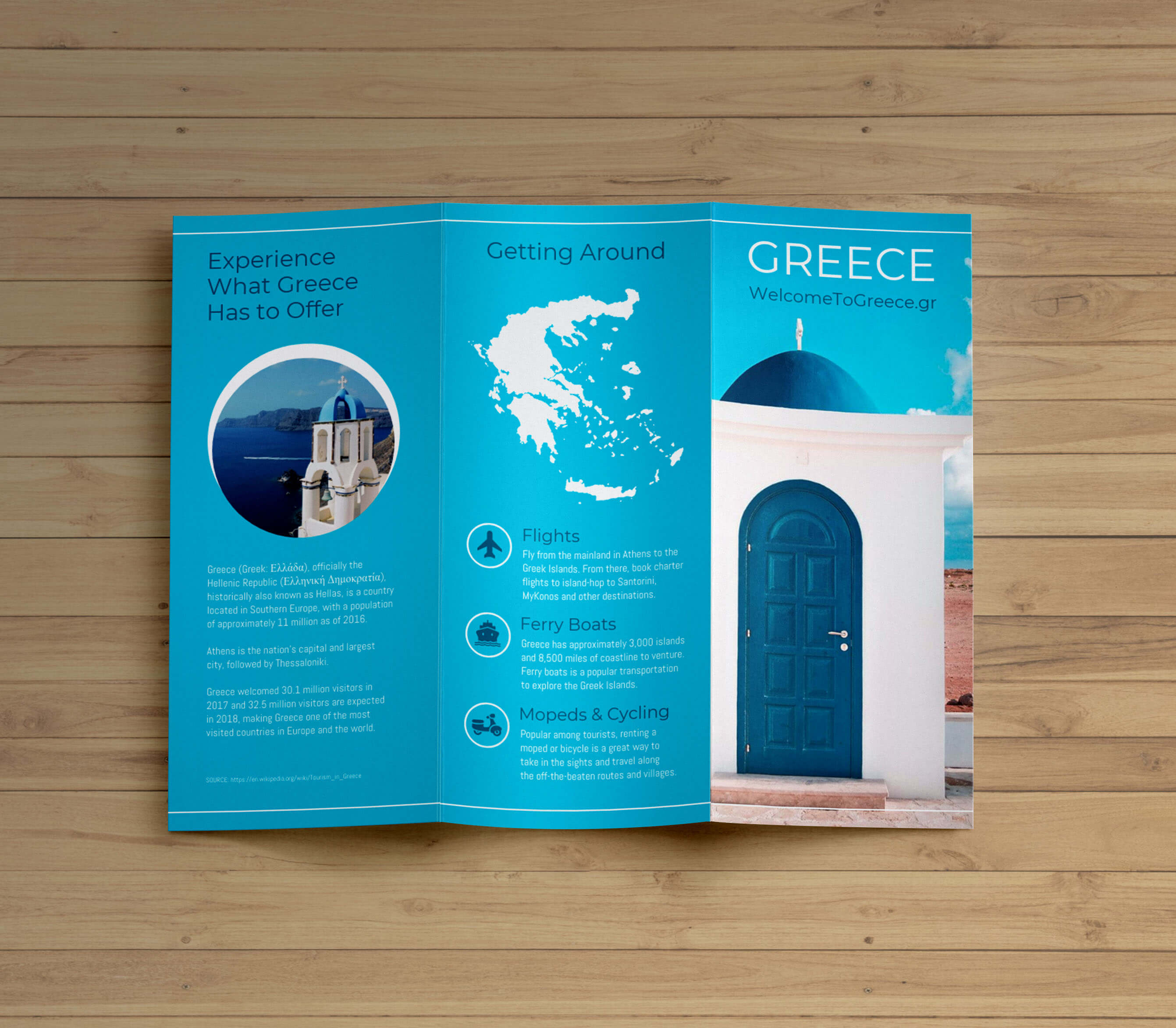 Creative Blue Greece Travel Trifold Brochure Idea Within Island Brochure Template