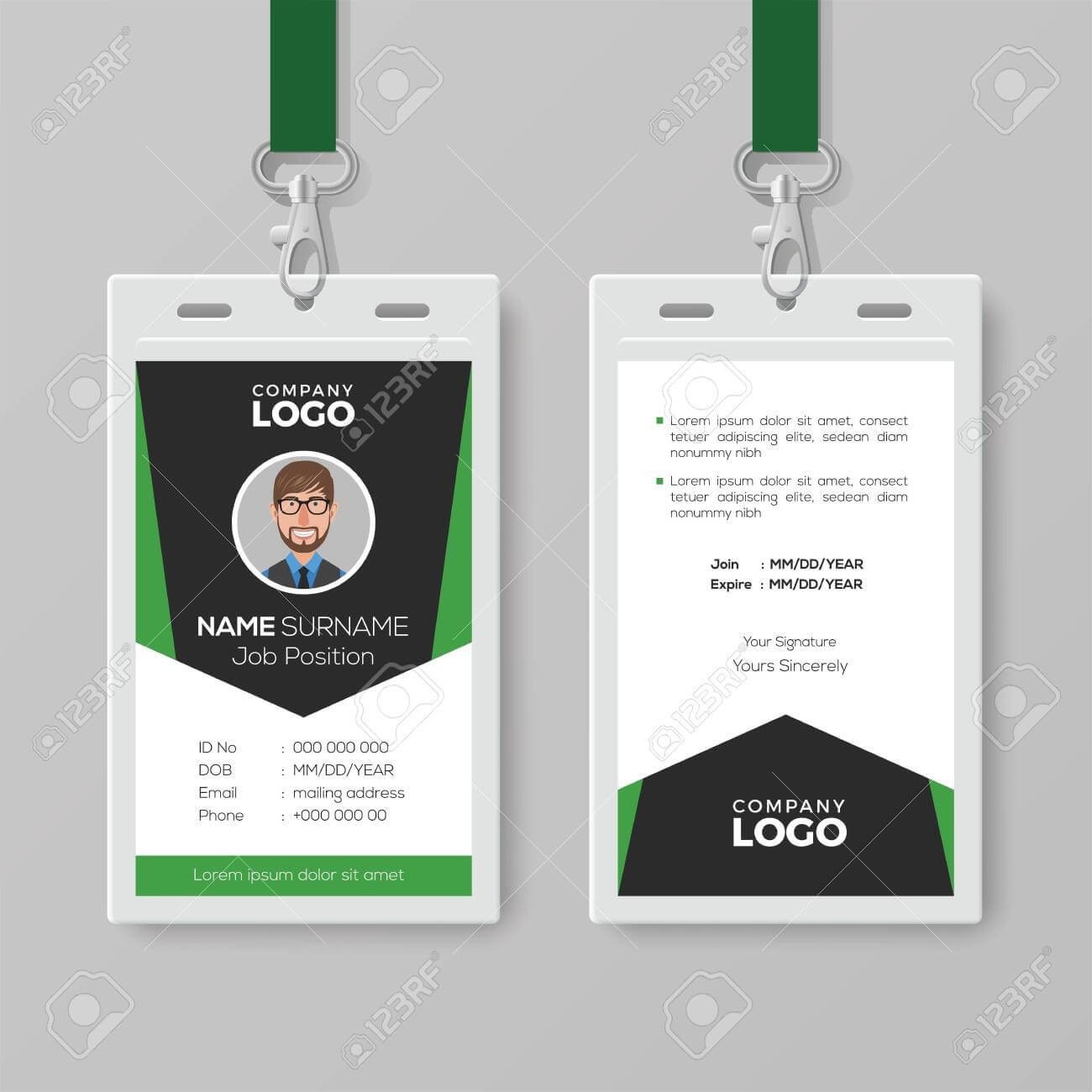 Creative Corporate Id Card Template With Green Details Intended For Work Id Card Template