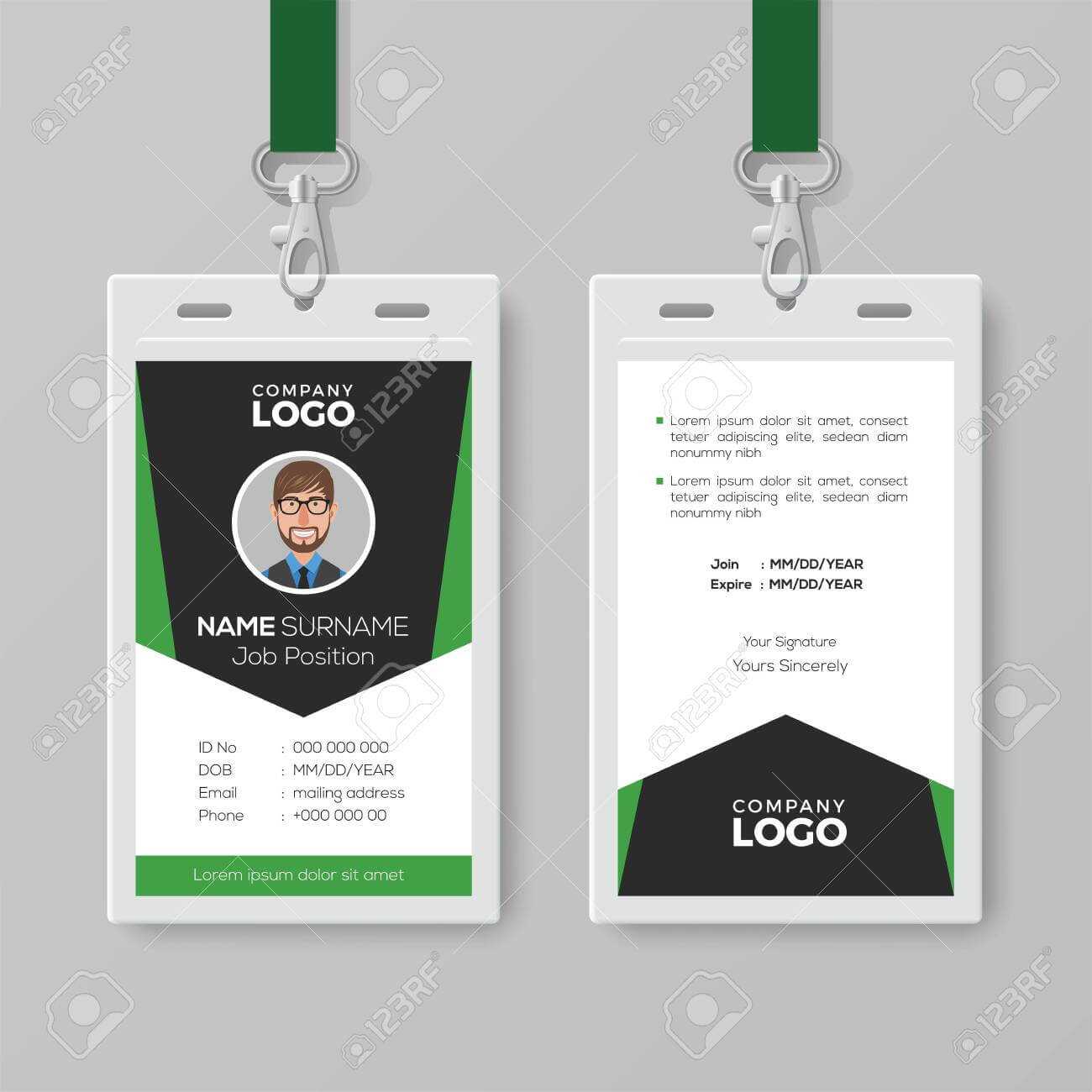 Creative Corporate Id Card Template With Green Details Intended For Work Id Card Template