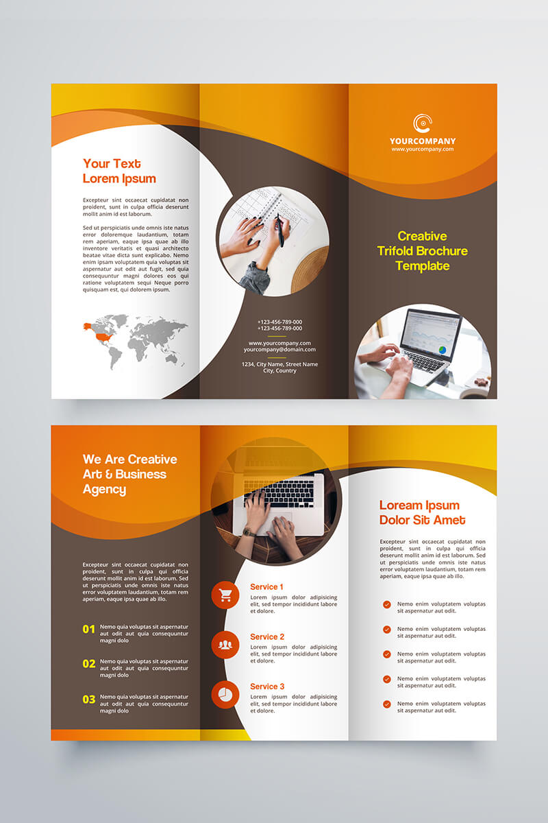 Creative Trifold Brochure Template. 2 Color Styles Corporate Identity  Template In Membership Brochure Template