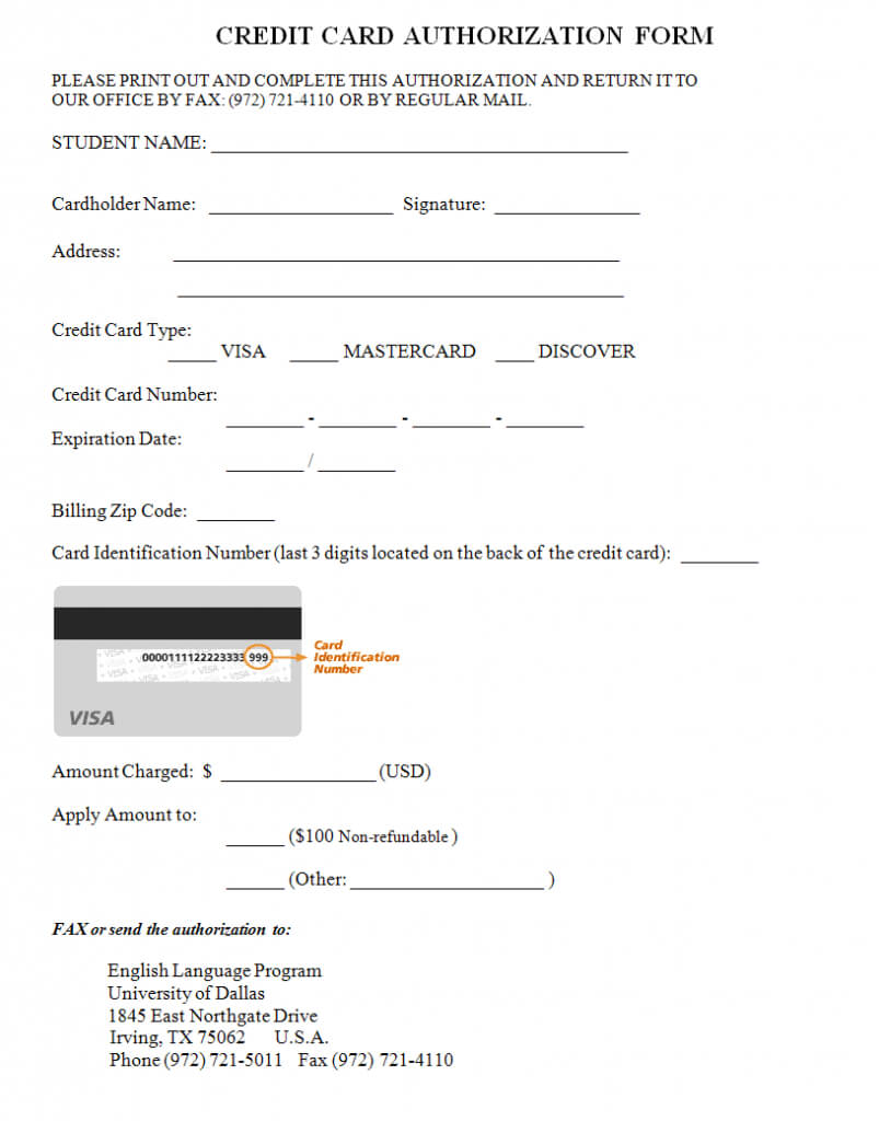 Credit Card Authorization Form Template | Credit Card Design Pertaining To Credit Card On File Form Templates