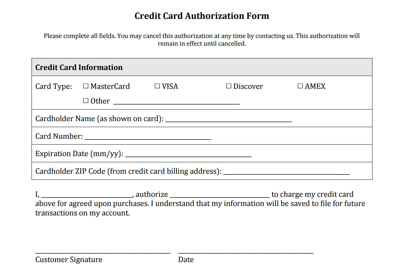 Credit Card Authorization Form Templates [Download] Inside Credit Card Authorization Form Template Word