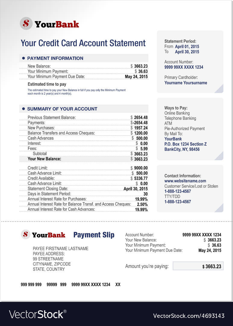 Credit Card Bank Account Statement Template In Credit Card Bill Template
