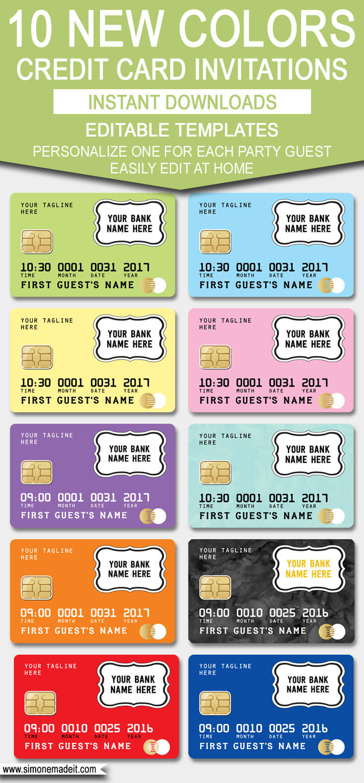 Credit Card Invitation Template – New Colors! | Scavenger Intended For Credit Card Template For Kids