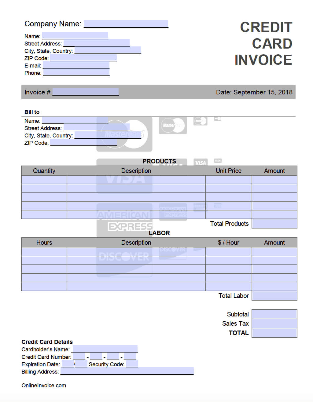 Credit Card Invoice Template – Onlineinvoice For Credit Card Bill Template