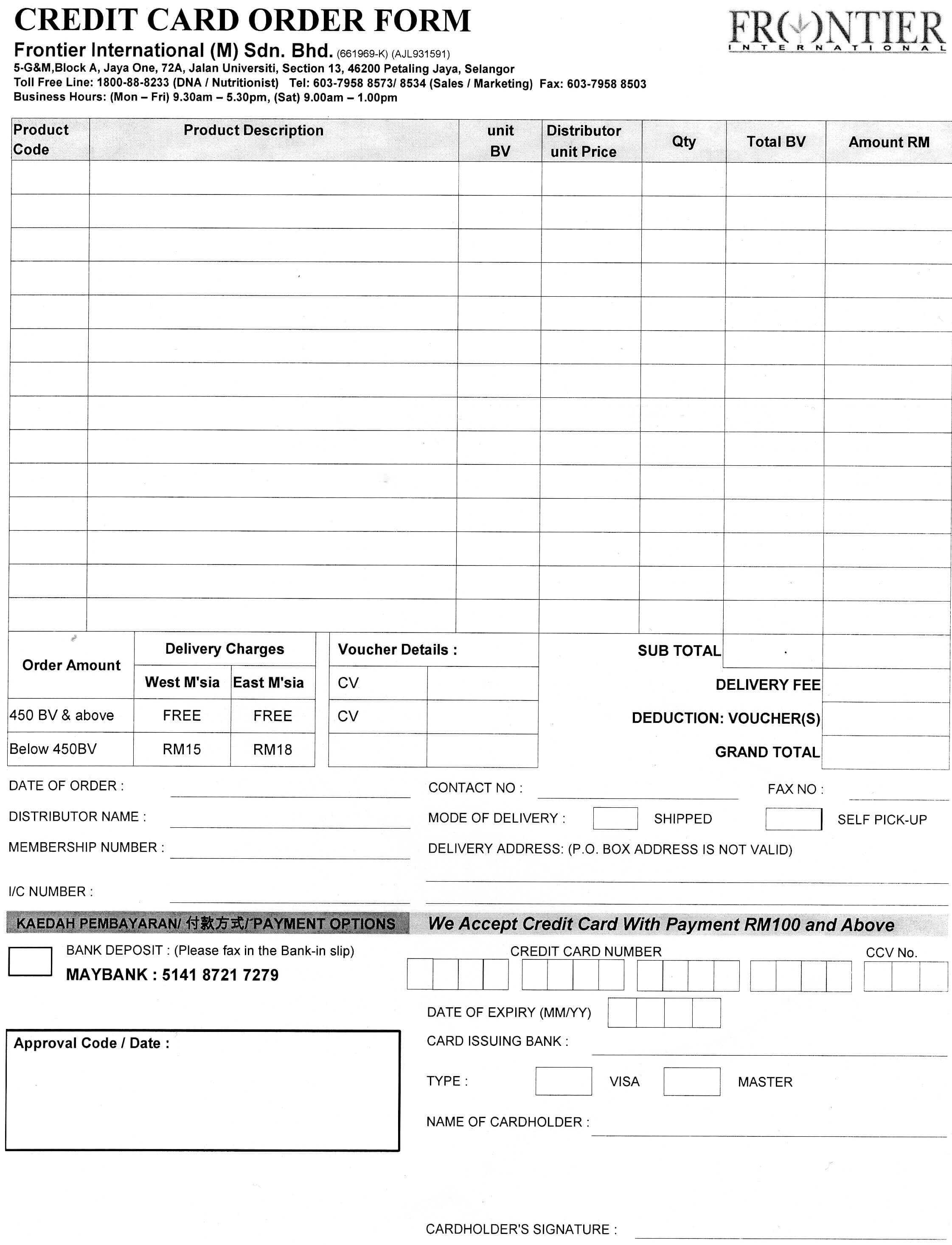 Credit Card Order Form Template ] – Credit Card Order Form With Regard To Order Form With Credit Card Template