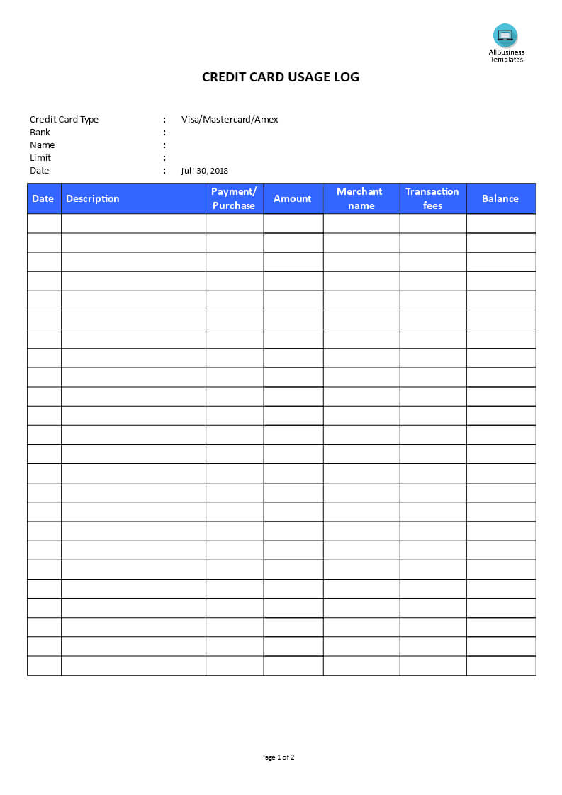 Credit Card Use Log | Templates At Allbusinesstemplates With Credit Card Payment Spreadsheet Template