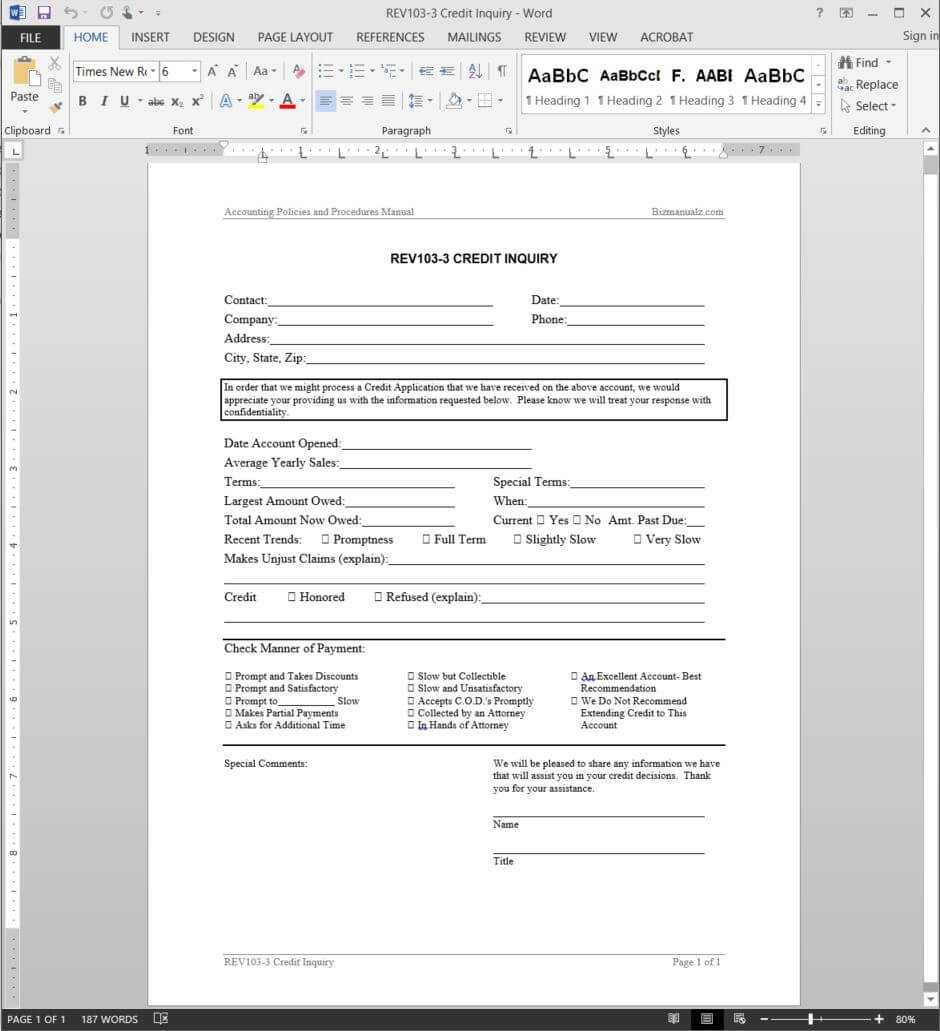 Credit Inquiry Request Template | Rev103 3 Intended For Enquiry Form Template Word