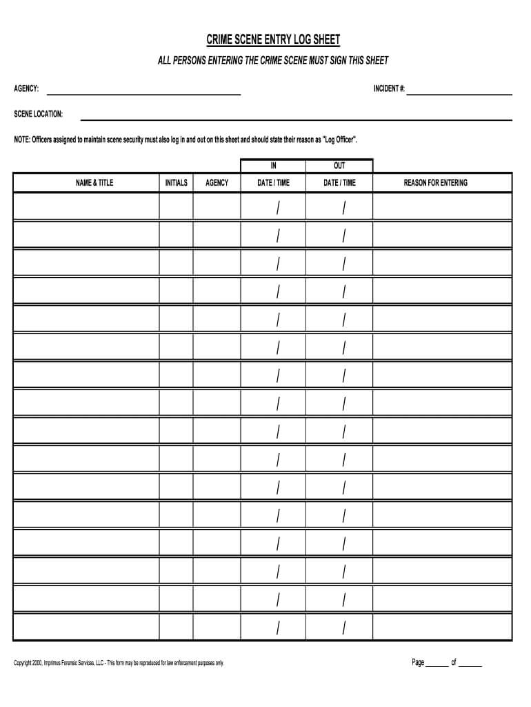 Crime Scene Log – Fill Online, Printable, Fillable, Blank Regarding Crime Scene Report Template