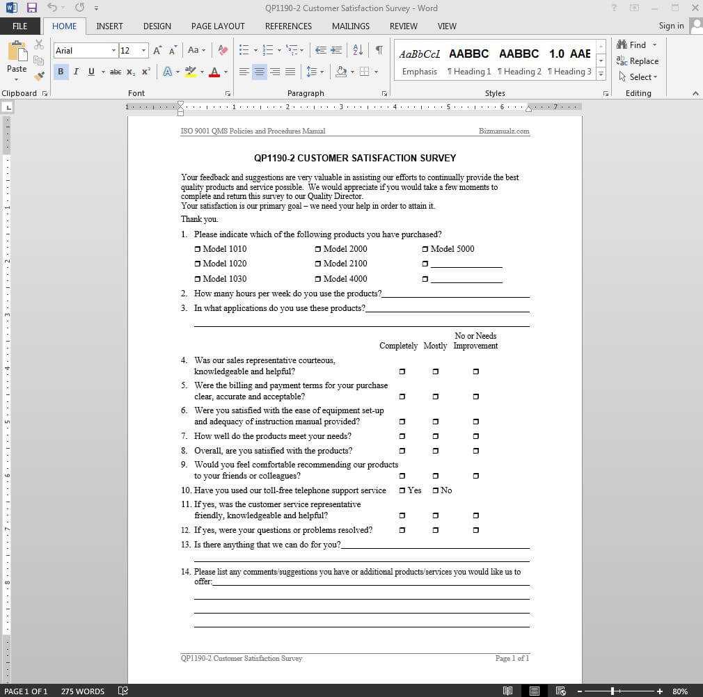 Customer Satisfaction Survey Iso Template | Qp1190 2 Pertaining To Customer Satisfaction Report Template