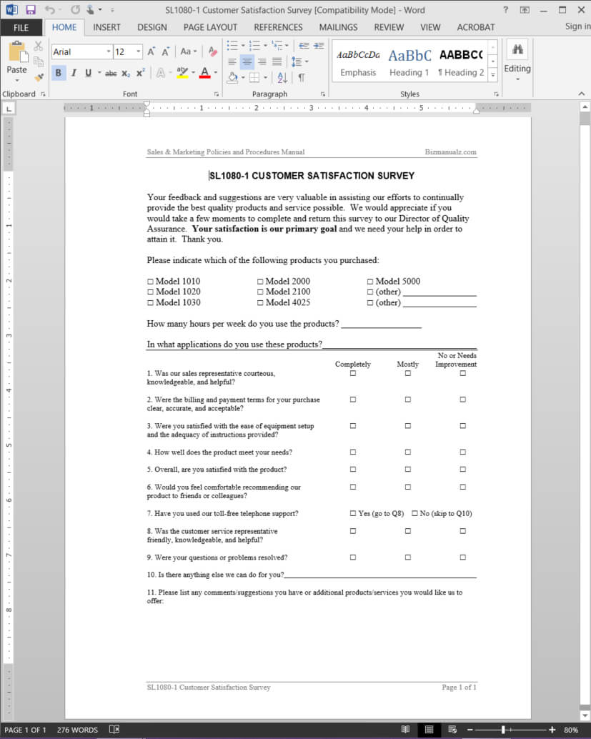 Customer Satisfaction Survey Template | Sl1080 1 Intended For Customer Satisfaction Report Template